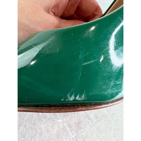 J. Crew Factory Green Heels with Light Green Toe Cap - Picture 15 of 16